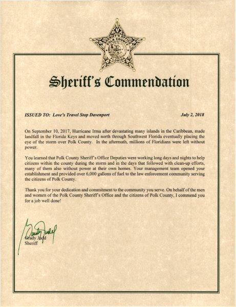 Love's 627 Commendation Award