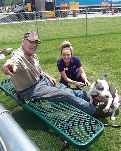 trucker loves employee rocko the pittie